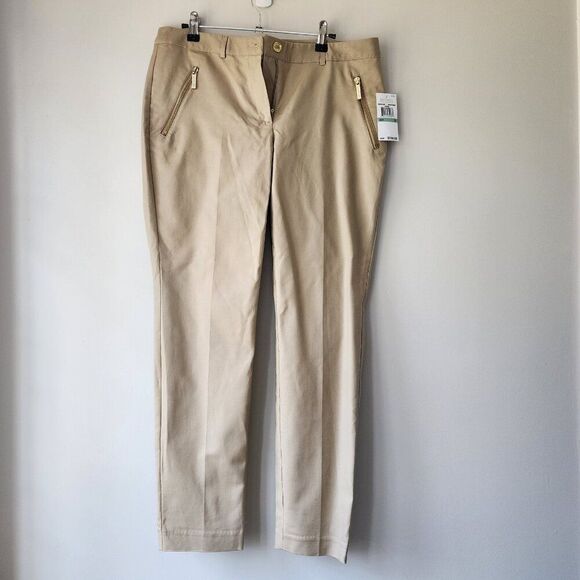 Michael Kors Ankle Length Pants | Women's 8 | Light Tan Zip Pockets Cotton Blend - Picture 1 of 7